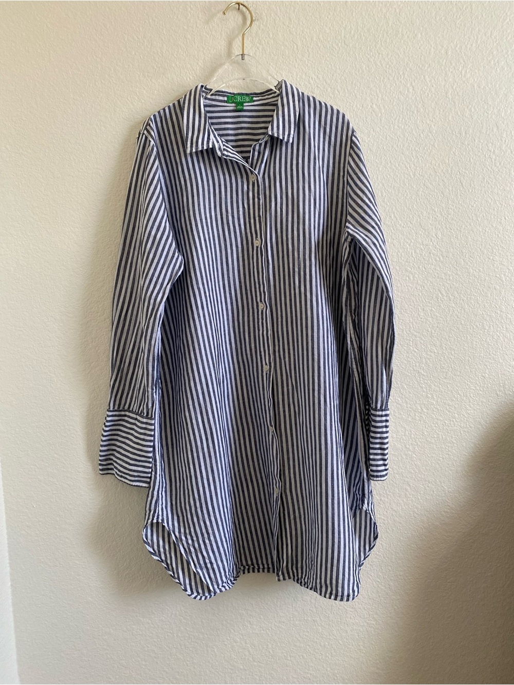 J. Crew Striped Button-Up Shirt Dress Cotton Linen